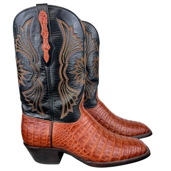 Black Jack Men's Orange Black Caiman Belly Square Toe Exotic Cowboy Boots 11.5 - Picture 3 of 12